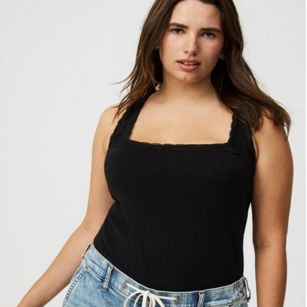 Torrid Pointelle Square Neck Lace Trim Tank - Picture 4 of 4